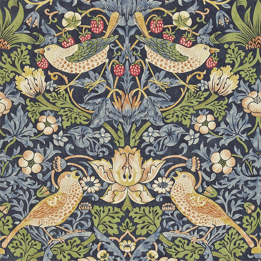 MORRIS & CO Strawberry Thief Wallpaper Damasks Indigo,Mineral  Gravure Printed Wallpaper - DARW212564