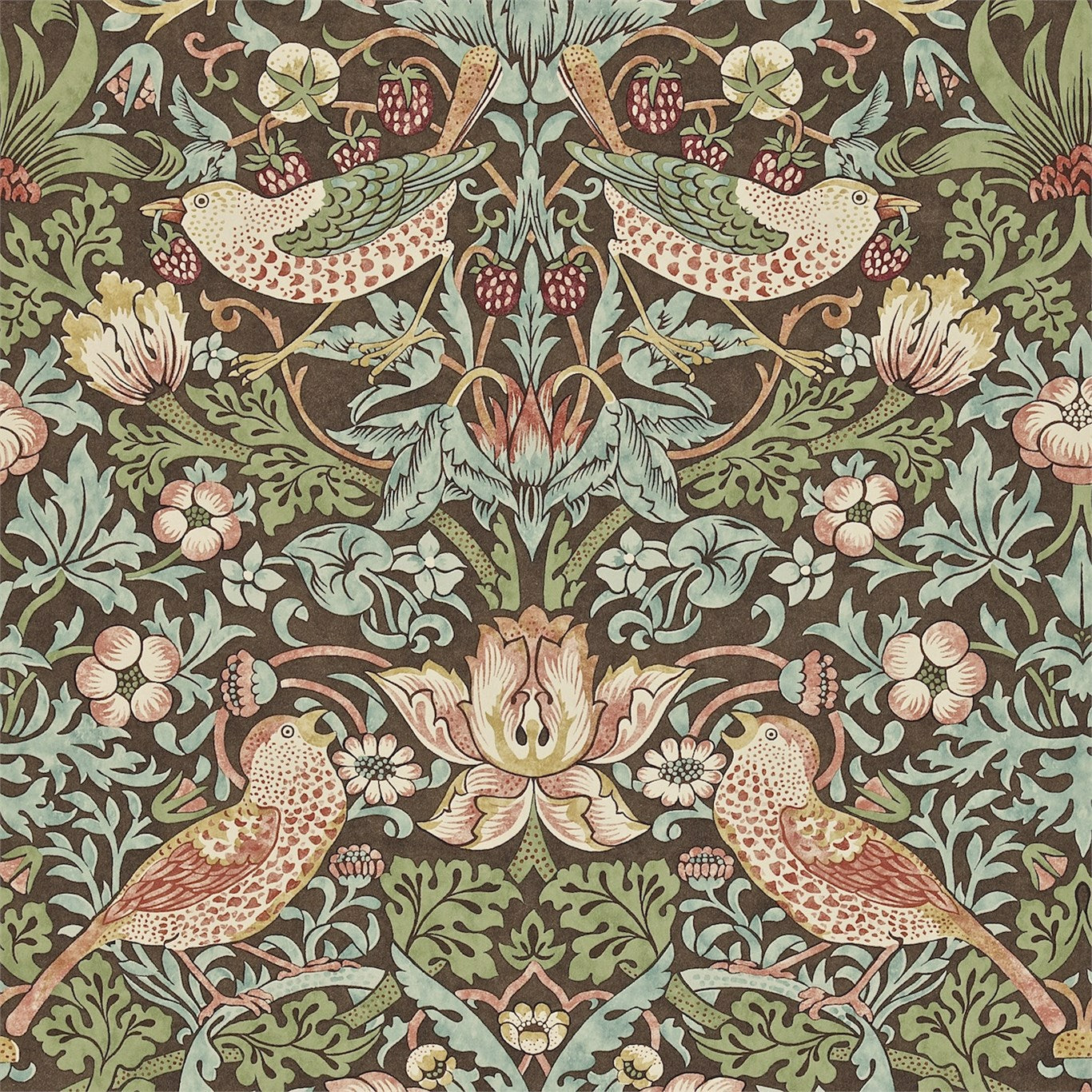 MORRIS & CO Strawberry Thief Wallpaper Damasks Chocoalte,Slate  Gravure Printed Wallpaper - DARW212565