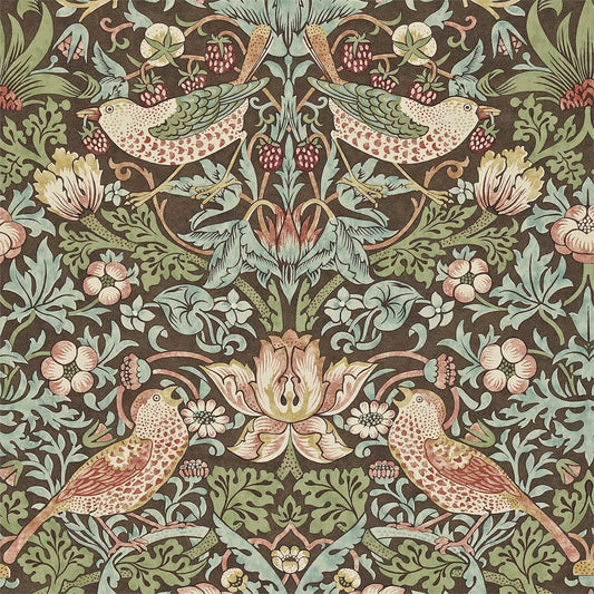 MORRIS & CO Strawberry Thief Wallpaper Damasks Chocoalte,Slate  Gravure Printed Wallpaper - DARW212565