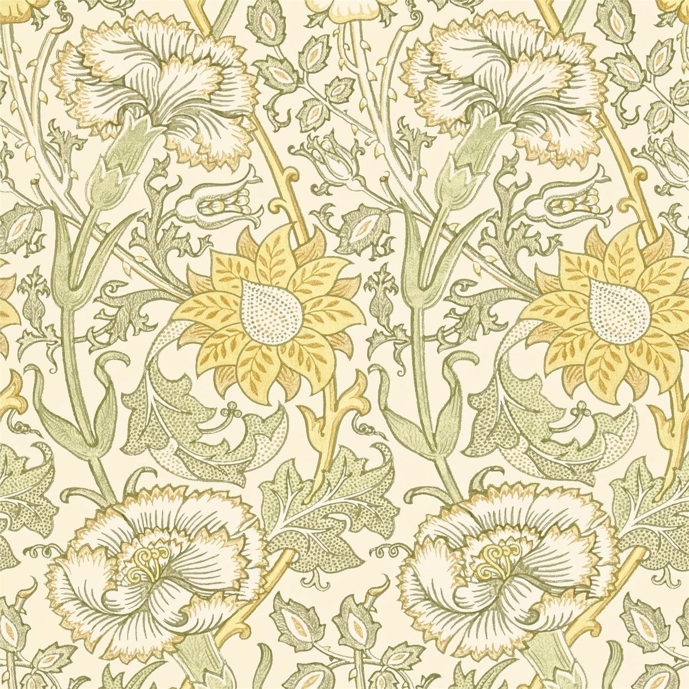 Pink & rose floral wallpaper with cowslip and fennel motifs; vintage botanical pattern on cream background; seamless repeat.