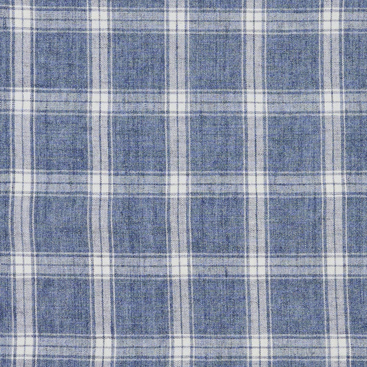 JF Fabrics DAX 68 Fabric Plaid, Classic Blue, White  Linen - 9284468 J9391