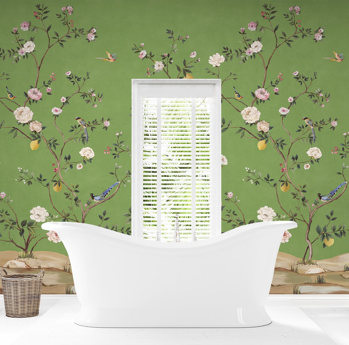 Daisy Bennett Designs  Blossom Chinoiserie Mural Chinoiserie Transitional Green   - DB20704M