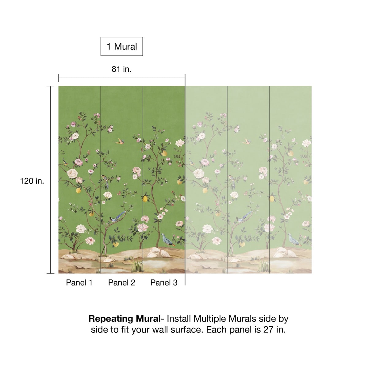 Daisy Bennett Designs  Blossom Chinoiserie Mural Chinoiserie Transitional Green   - DB20704M