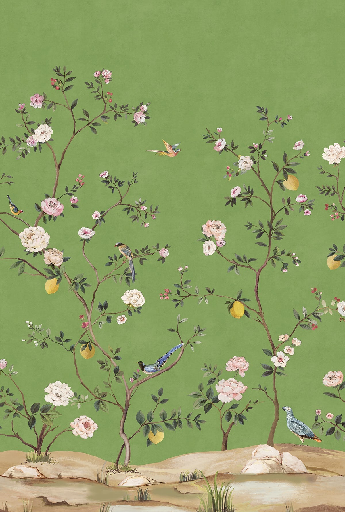 Daisy Bennett Designs  Blossom Chinoiserie Mural Chinoiserie Transitional Green   - DB20704M