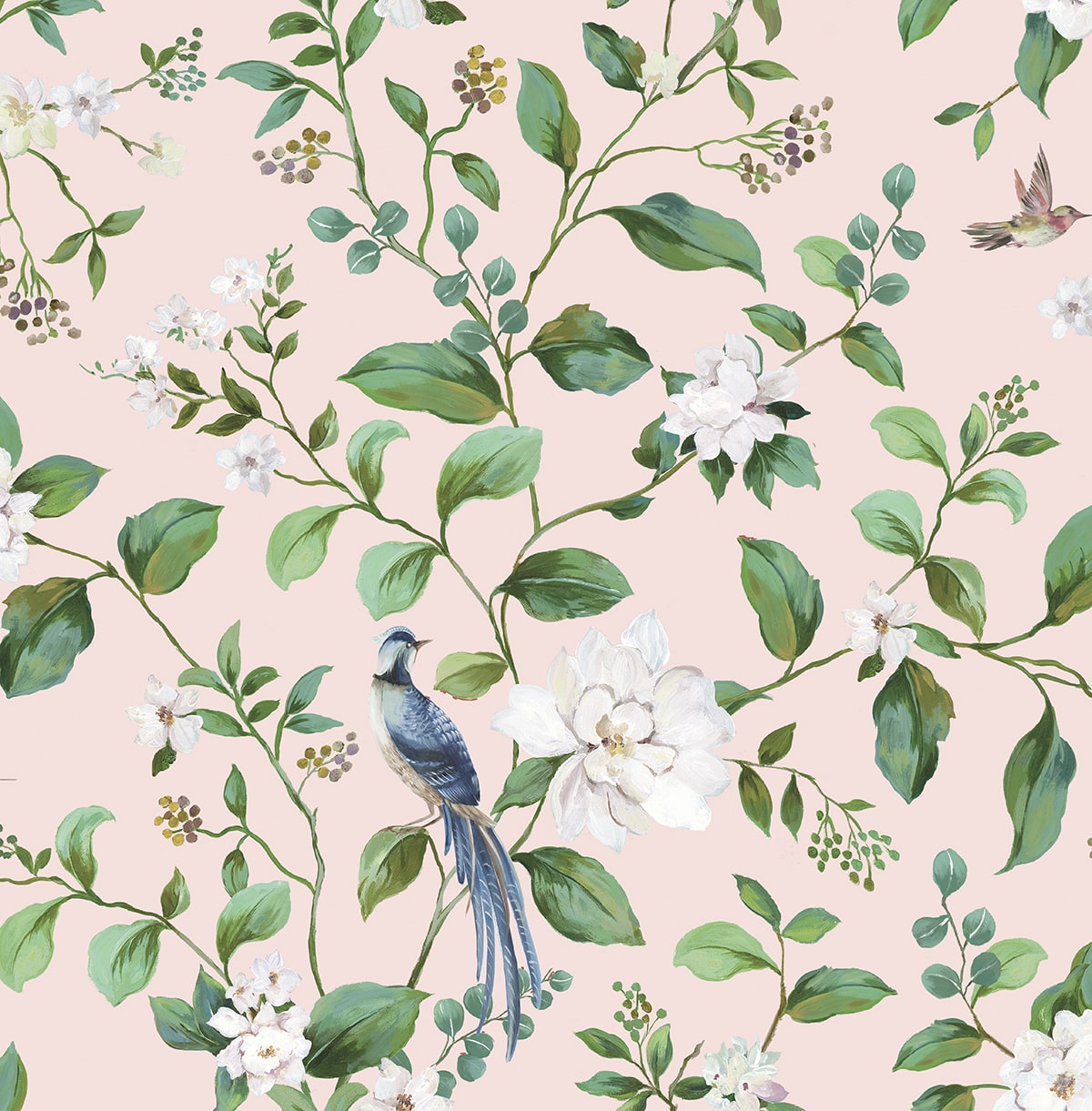 Daisy Bennett Designs  Chinoiserie Bird Vine Chinoiserie Transitional Pink   - DB20801