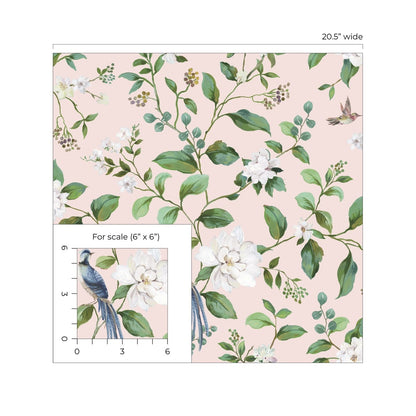 Daisy Bennett Designs  Chinoiserie Bird Vine Chinoiserie Transitional Pink   - DB20801