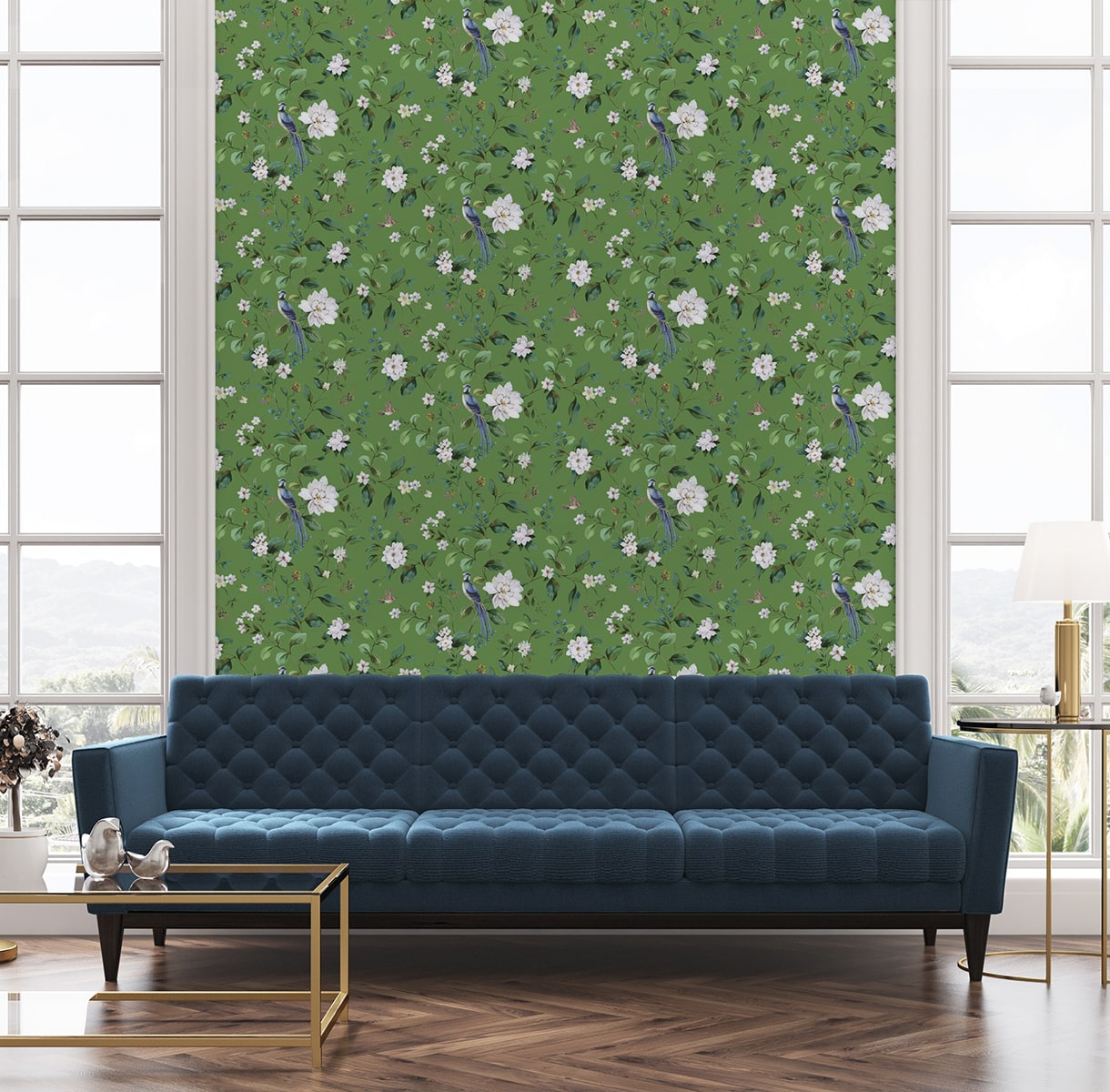 Daisy Bennett Designs  Chinoiserie Bird Vine Chinoiserie Transitional Green   - DB20804