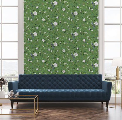 Daisy Bennett Designs  Chinoiserie Bird Vine Chinoiserie Transitional Green   - DB20804