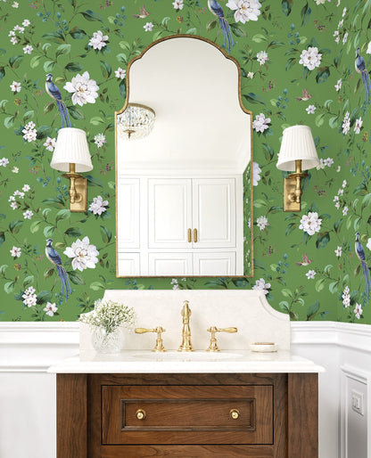 Daisy Bennett Designs  Chinoiserie Bird Vine Chinoiserie Transitional Green   - DB20804