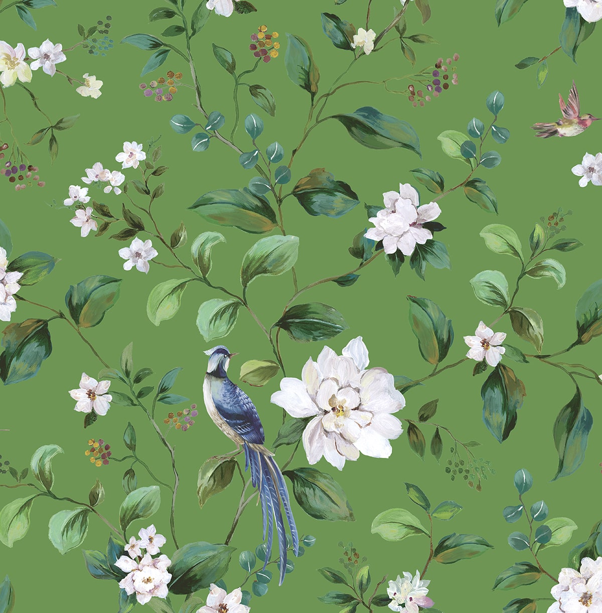 Daisy Bennett Designs  Chinoiserie Bird Vine Chinoiserie Transitional Green   - DB20804