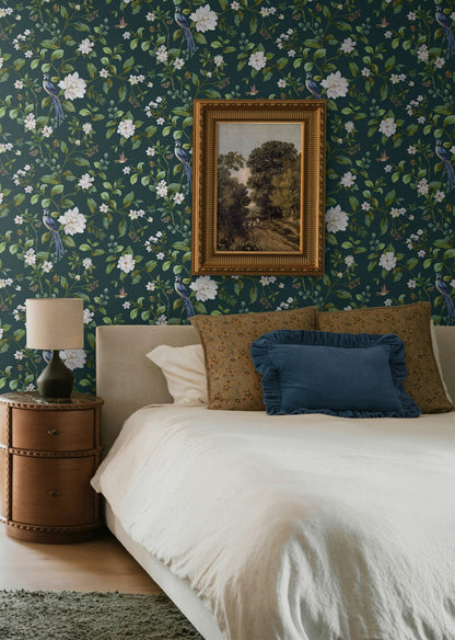 Daisy Bennett Designs  Chinoiserie Bird Vine Chinoiserie Transitional Teal   - DB20814