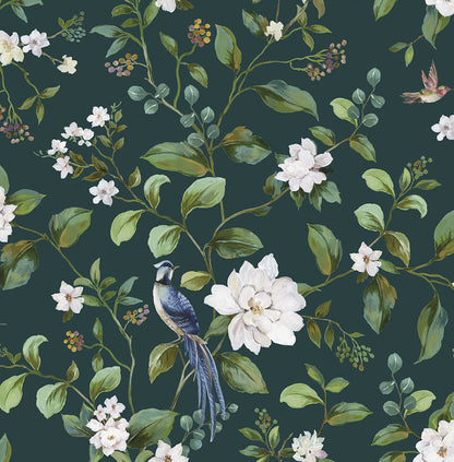 Daisy Bennett Designs  Chinoiserie Bird Vine Chinoiserie Transitional Teal   - DB20814