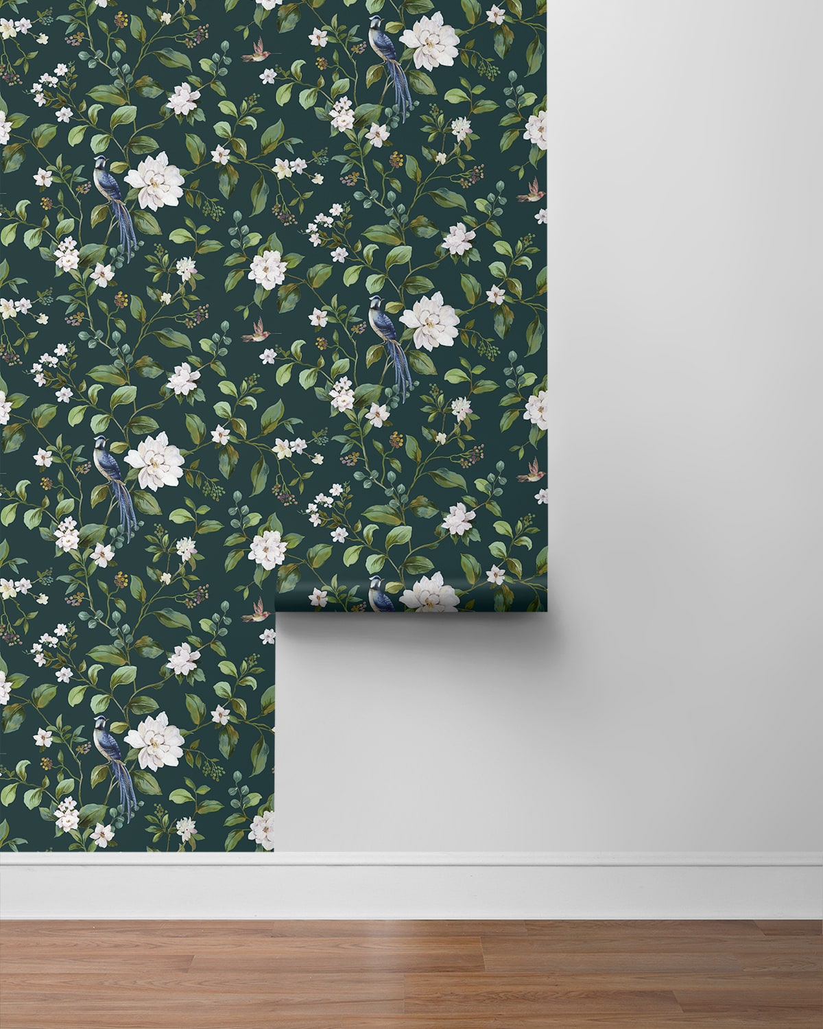 Daisy Bennett Designs  Chinoiserie Bird Vine Chinoiserie Transitional Teal   - DB20814