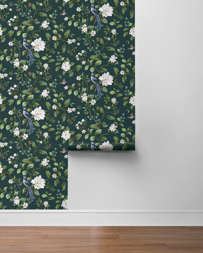 Daisy Bennett Designs  Chinoiserie Bird Vine Chinoiserie Transitional Teal   - DB20814