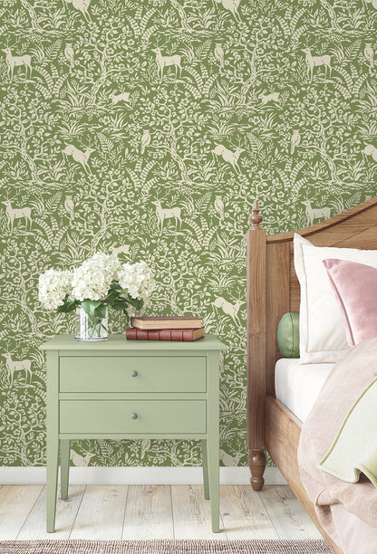 Daisy Bennett Designs  Scandi Forest Animal Print Transitional Green   - DB21004