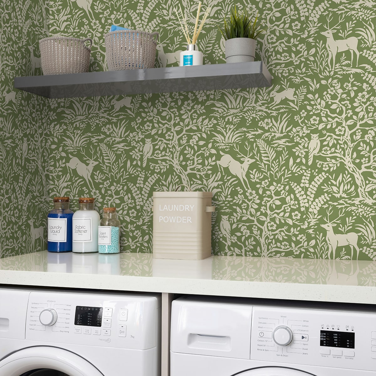 Daisy Bennett Designs  Scandi Forest Animal Print Transitional Green   - DB21004