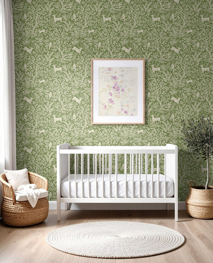 Daisy Bennett Designs  Scandi Forest Animal Print Transitional Green   - DB21004