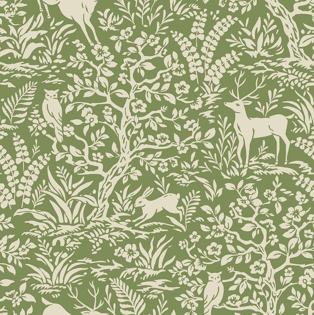 Daisy Bennett Designs  Scandi Forest Animal Print Transitional Green   - DB21004