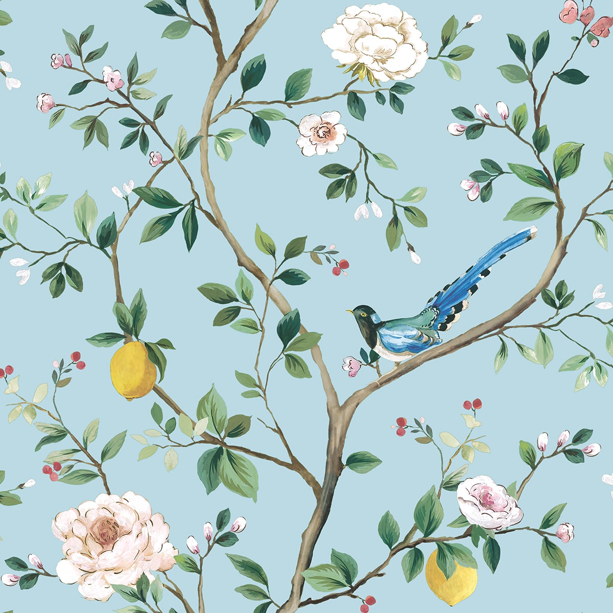 Daisy Bennett Designs  Blossom Chinoiserie Floral Chinoiserie Traditional Blue   - DB21202
