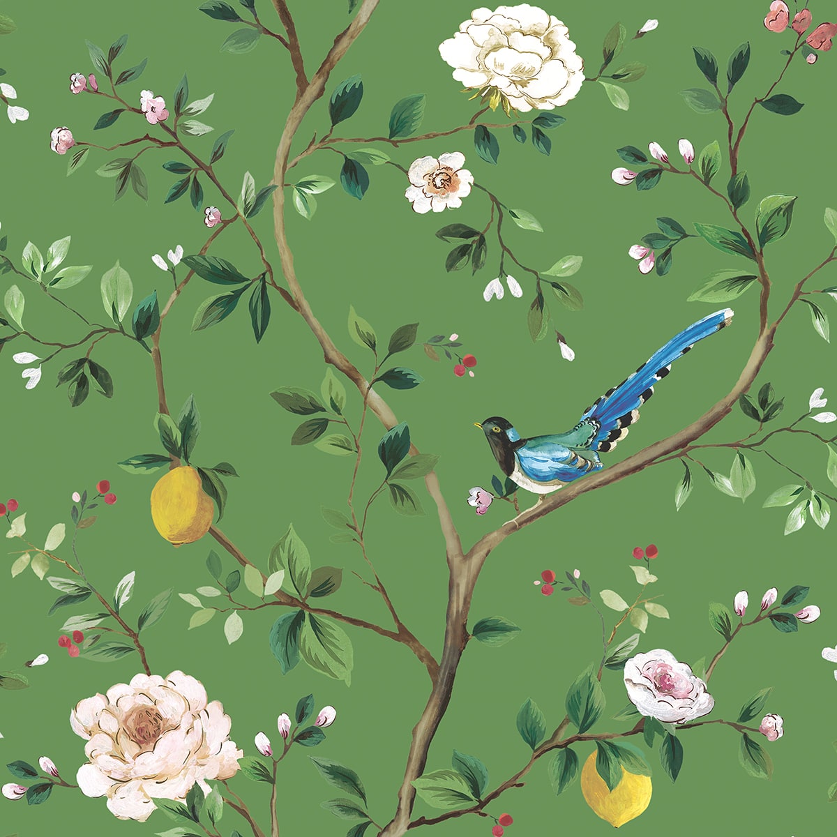Daisy Bennett Designs  Blossom Chinoiserie Floral Chinoiserie Traditional Green   - DB21204