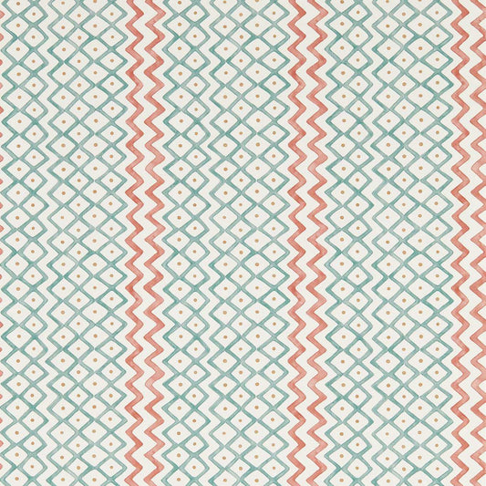 SANDERSON Khes Wallpaper Chevrons Udaipur Blue,Aleppo Pepper   - DBOW217452