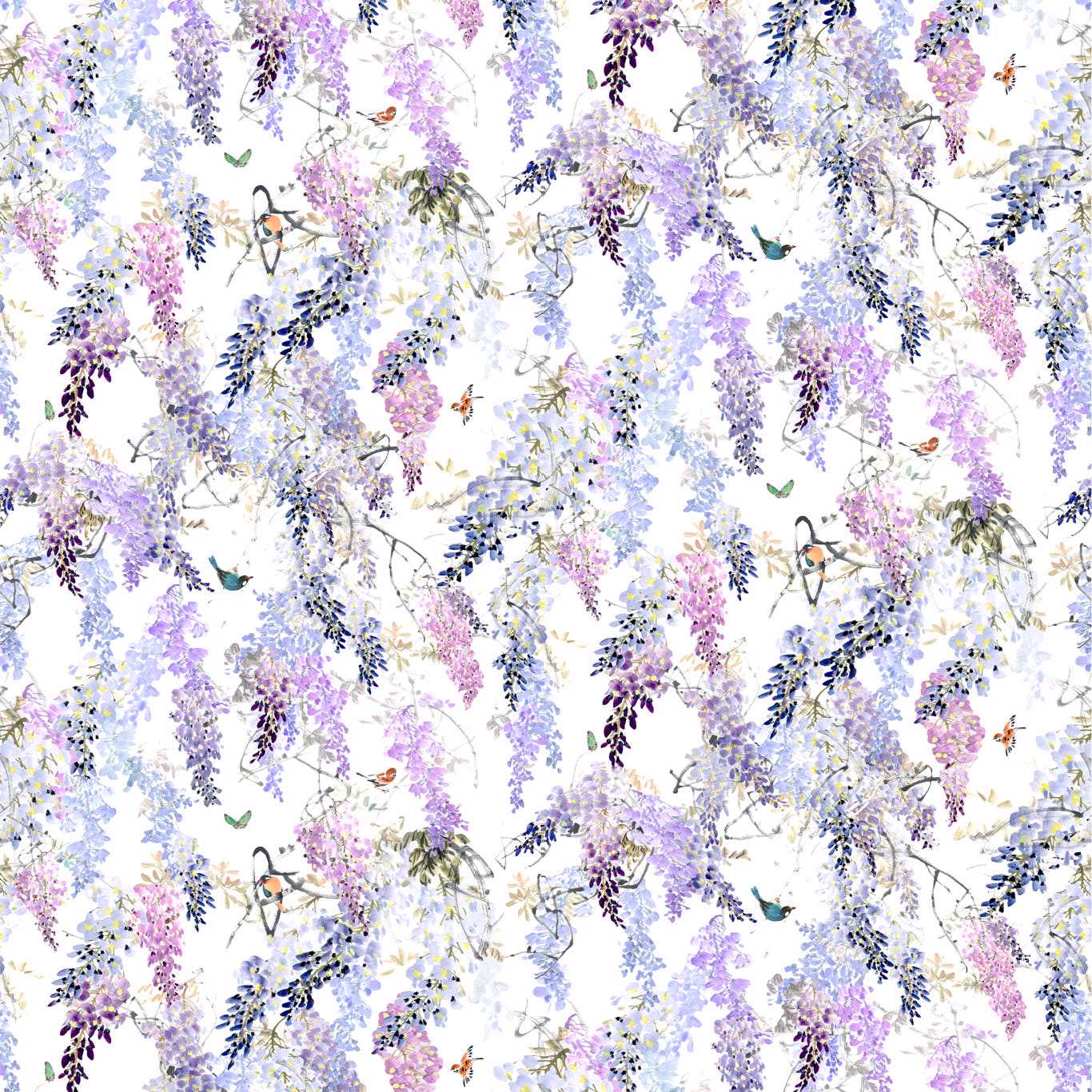 SANDERSON Wisteria Falls WP Wallpaper Birds Lilac   - DBOW217467