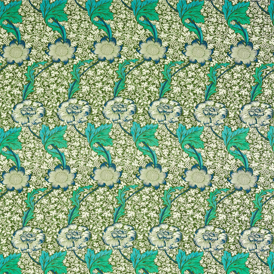 MORRIS & CO Kennet Fabric Contemporary, Floral Olive,Turquoise   - DBPF226856