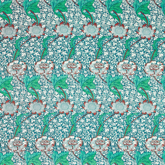 MORRIS & CO Kennet Fabric Contemporary, Floral Aqua,Pink   - DBPF226857