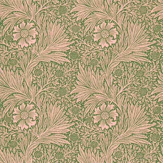 MORRIS & CO Marigold Wallpaper Contemporary, Floral Pink,Olive  Surflex-Printed Wallpaper - DBPW216953