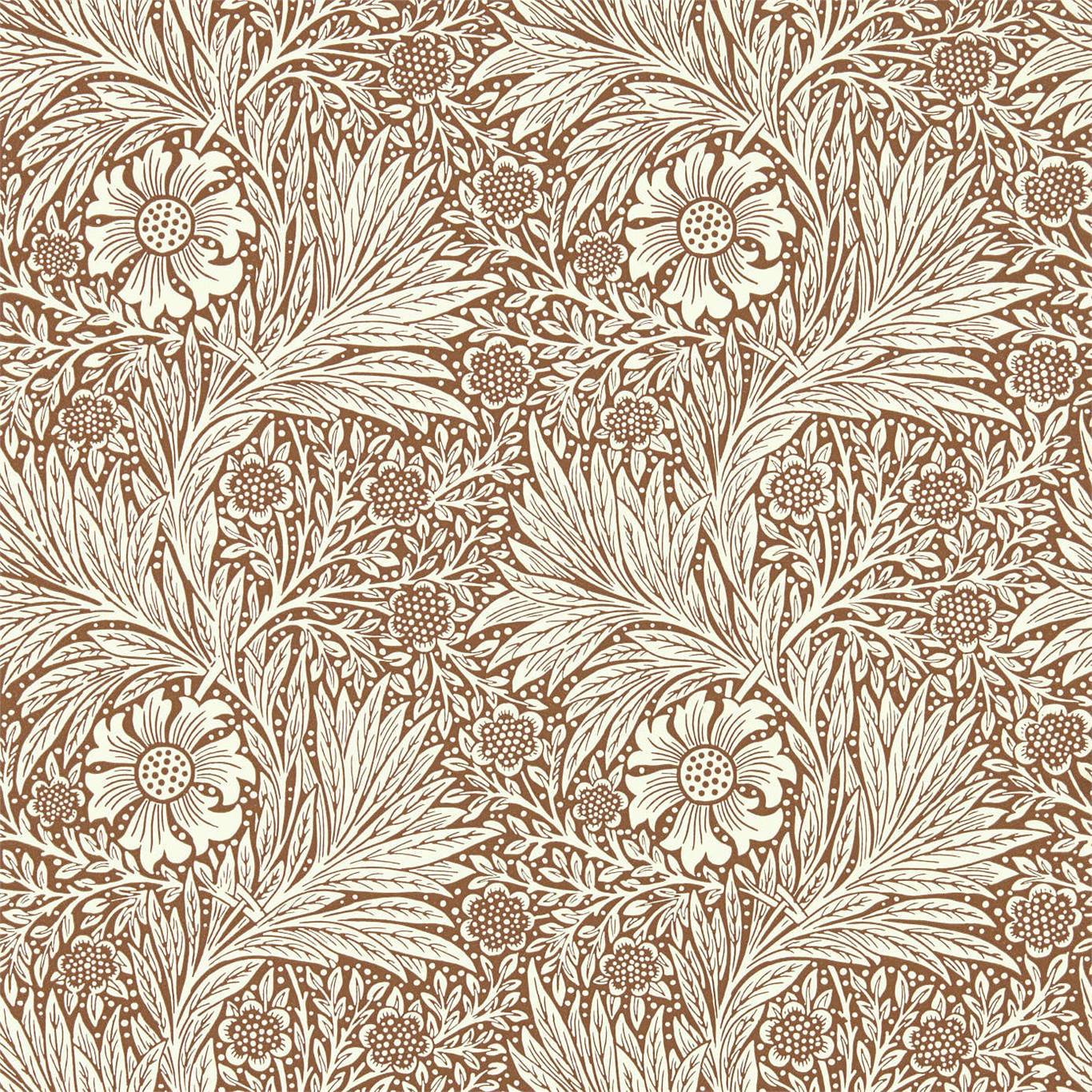 MORRIS & CO Marigold Wallpaper Contemporary, Floral Chocolate,Cream  Surflex-Printed Wallpaper - DBPW216955