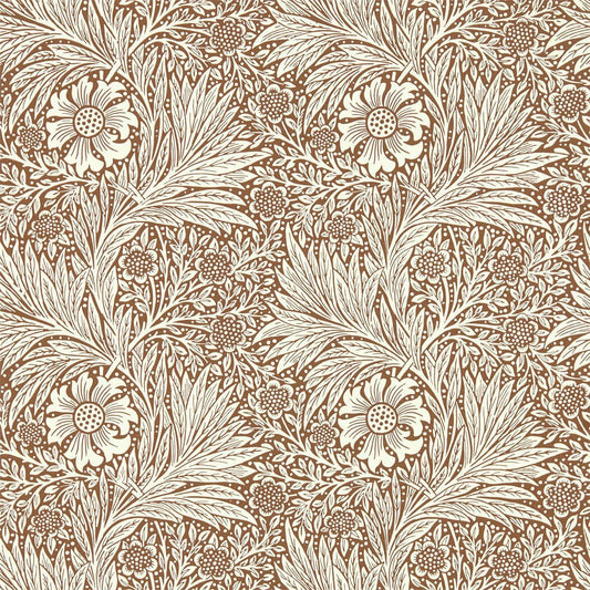 MORRIS & CO Marigold Wallpaper Contemporary, Floral Chocolate,Cream  Surflex-Printed Wallpaper - DBPW216955