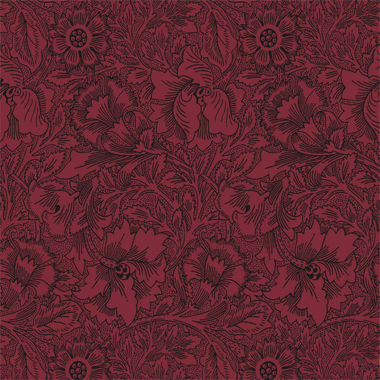 MORRIS & CO Poppy Wallpaper Contemporary, Floral Claret  Rotary Printed Wallpaper - DBPW216956