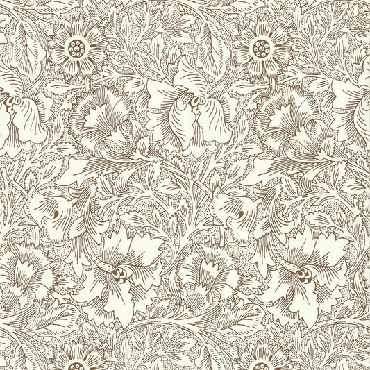 MORRIS & CO Poppy Wallpaper Contemporary, Floral Cream,Chocolate  Rotary Printed Wallpaper - DBPW216957
