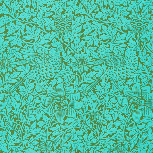 MORRIS & CO Bird & Anemone Wallpaper Birds Olive,Turquoise  Surface- Printed Wallpaper - DBPW216958