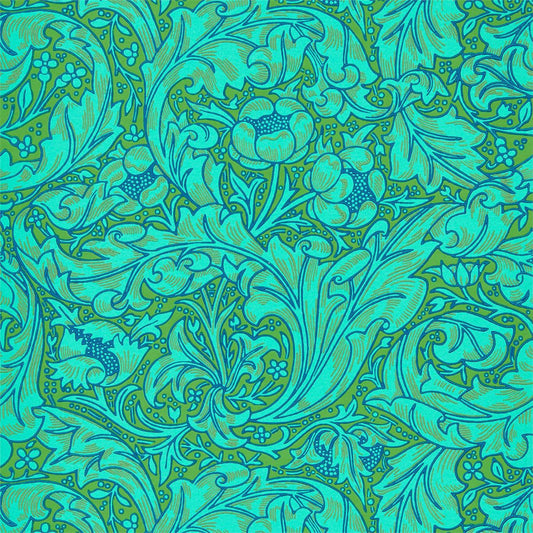 MORRIS & CO Bachelors Button Wallpaper Contemporary, Floral Olive,Turquoise  Surflex-Printed Wallpaper - DBPW216959