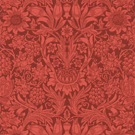 MORRIS & CO Sunflower Wallpaper Contemporary, Floral Chocolate,Red  Surface- Printed Wallpaper - DBPW216960