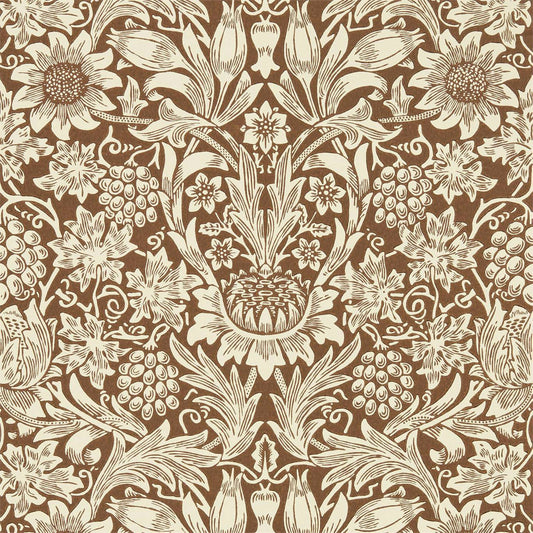 MORRIS & CO Sunflower Wallpaper Contemporary, Floral Chocolate,Cream  Surface- Printed Wallpaper - DBPW216961