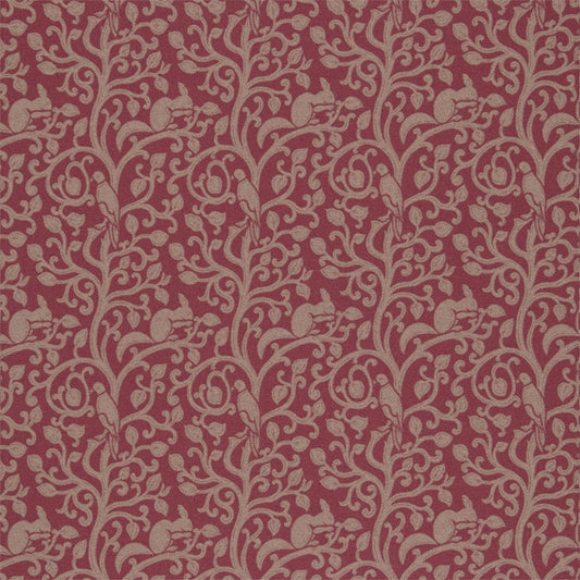 SANDERSON Squirrel & Dove Wool Fabric Animals Cherry   - DBYR233267