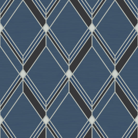 Collins & Company Deco 2 Brooklyn Diamond Geometric Contemporary Blue Metallic Sidewall - DC60512