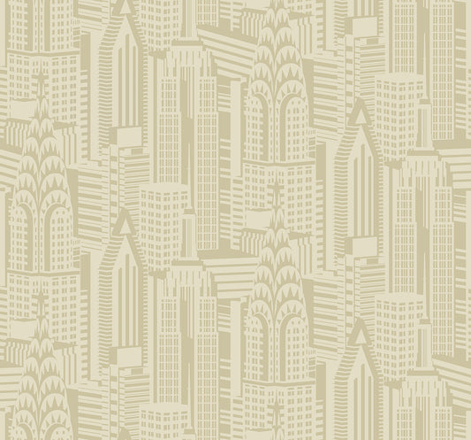 Collins & Company Deco 2 Manhattan Skyline Abstract Contemporary Beige Metallic Sidewall - DC61503