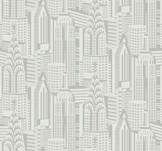 Collins & Company Deco 2 Manhattan Skyline Abstract Contemporary Silver Metallic Sidewall - DC61507