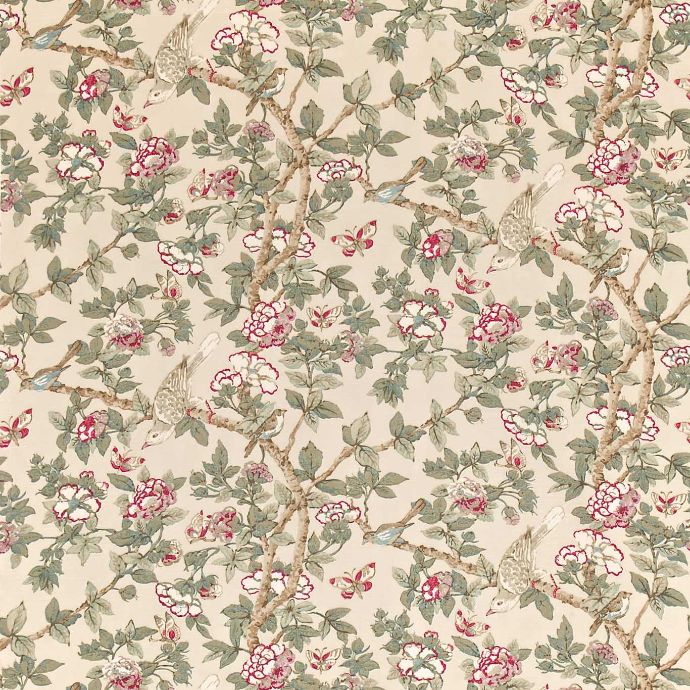 SANDERSON Caverley Fabric Leaves , Trees Rose, Pewter   - DCAVCA201