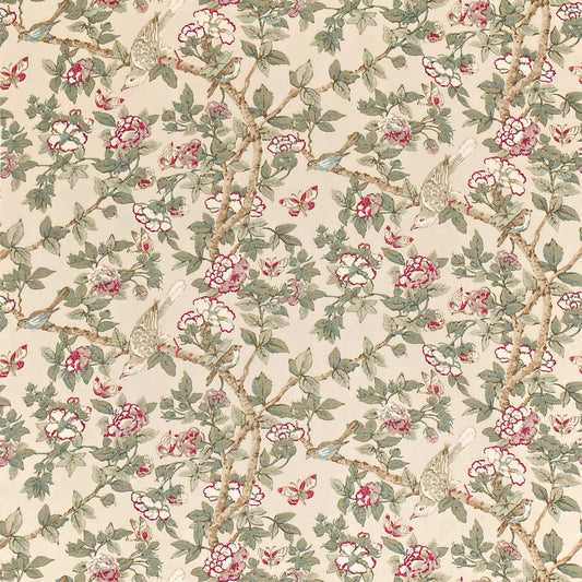 SANDERSON Caverley Fabric Leaves , Trees Rose, Pewter   - DCAVCA201