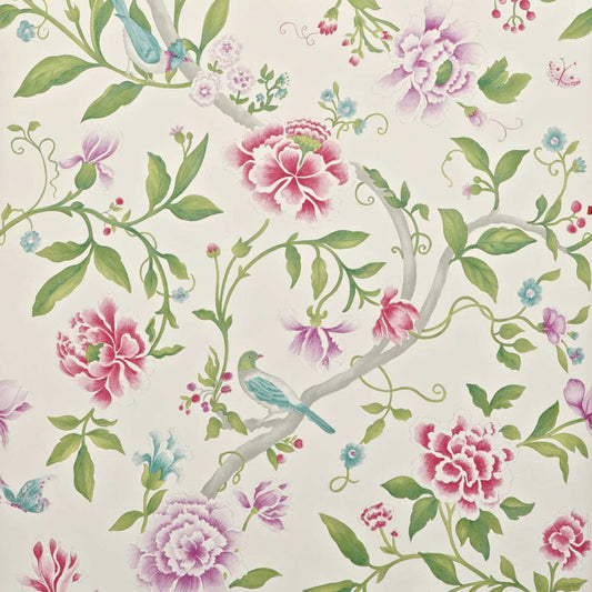 SANDERSON Porcelain Garden Wallpaper Leaves , Trees Magenta, Leaf Green  Gravure Printed Wallpaper - DCAVPO106