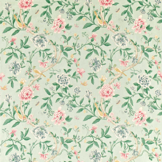 SANDERSON Porcelain Garden Fabric Leaves , Trees Rose, Duck Egg   - DCAVPO203