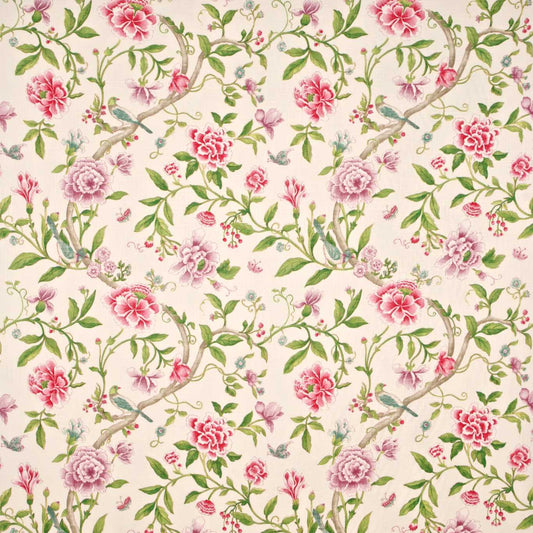 SANDERSON Porcelain Garden Fabric Leaves , Trees Magenta, Leaf Green   - DCAVPO206