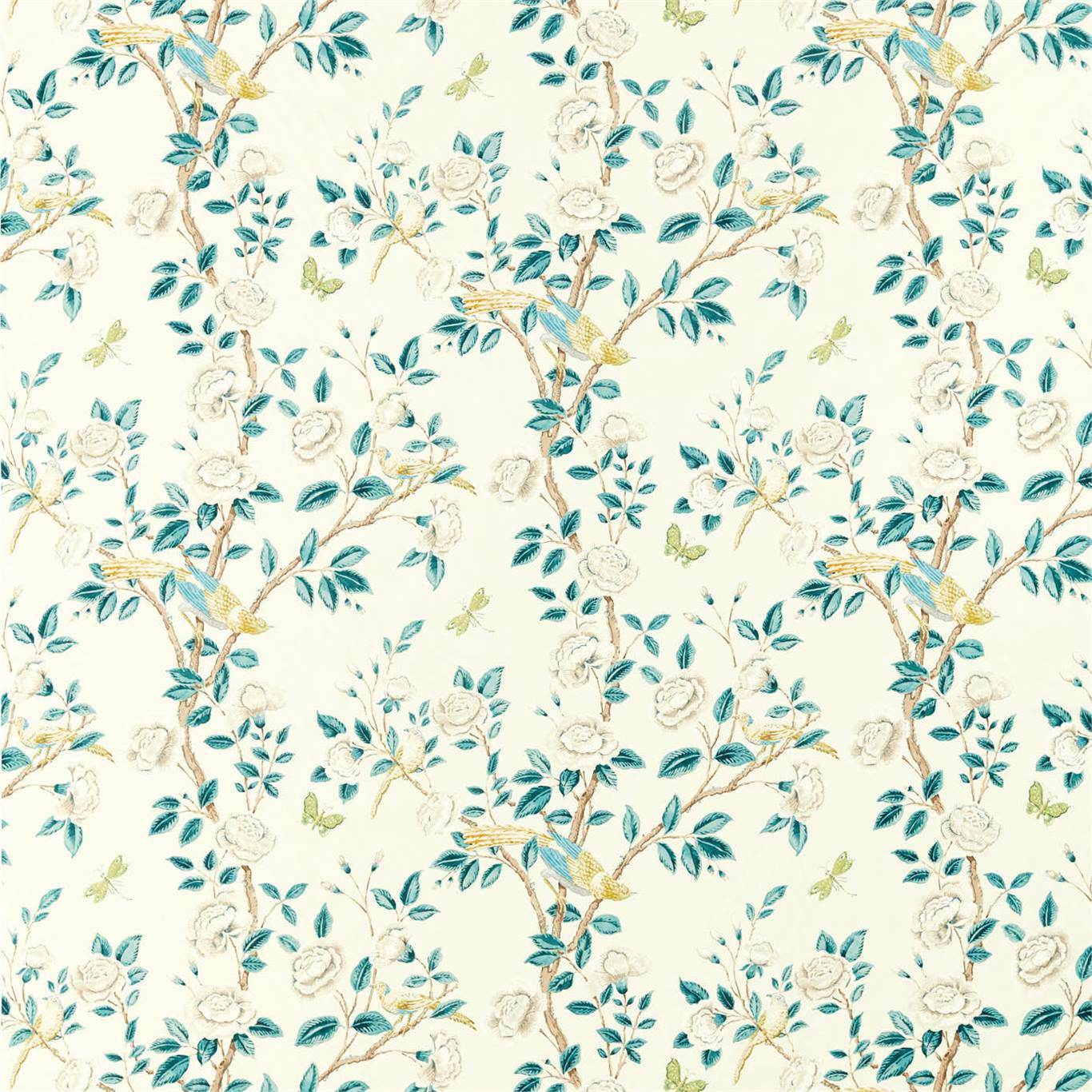 SANDERSON Andhara Fabric Classic Floral Teal,Cream   - DCEF226632