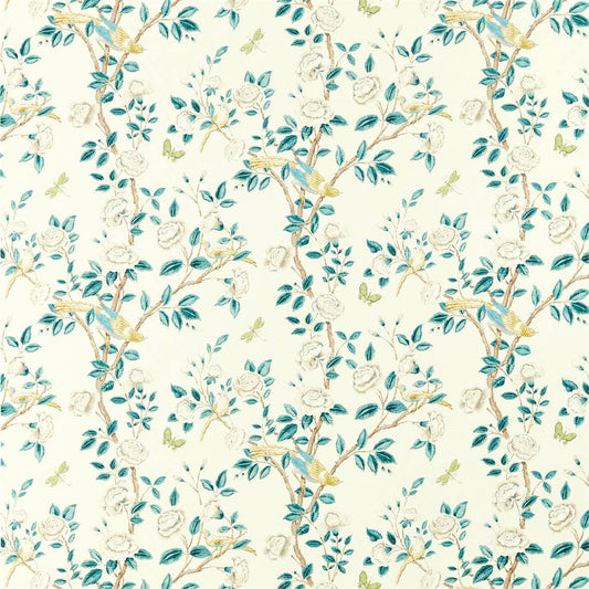 SANDERSON Andhara Fabric Classic Floral Teal,Cream   - DCEF226632