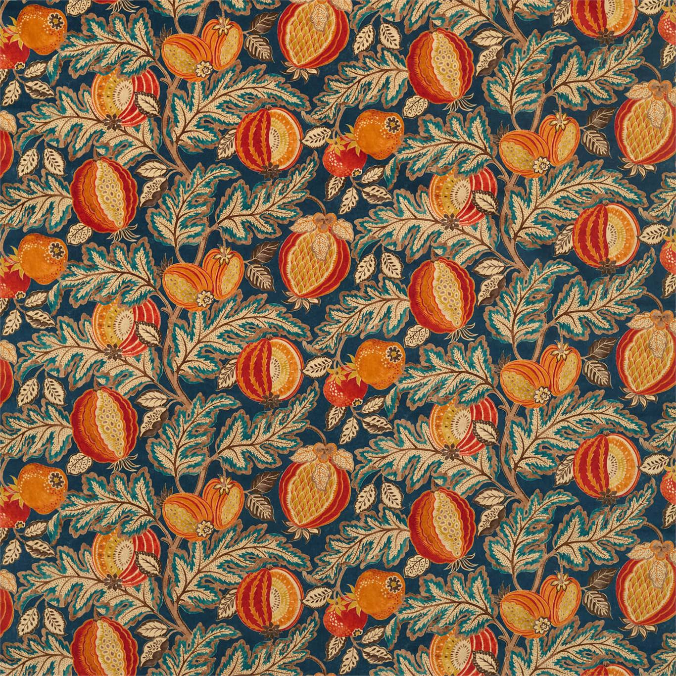 SANDERSON Cantaloupe Fabric Leaves , Trees Tumeric,Indigo   - DCEF226636