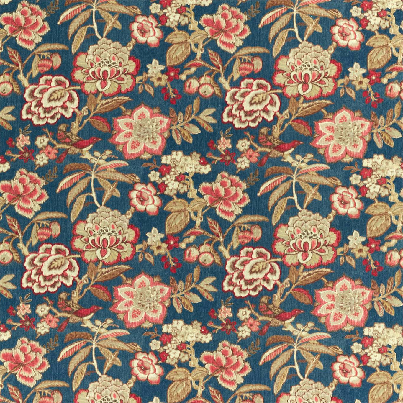 SANDERSON Indra Flower Fabric Classic Floral Indigo,Cherry   - DCEF226639